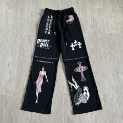 1:1 quality version Cross Cartoon Girl Slogan Print Drawstring Wide Leg Sweat Pants for girls 29456654
