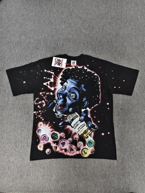 High Quality ASAALI Black Blue Portrait Graphic T-Shirt