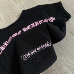 1:1 quality version Chest Scroll Arc Pink Gothic Letter Print Waffle Knit Cropped Tee for girls 29426256