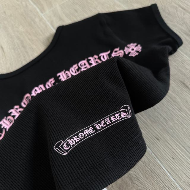 1:1 quality version Chest Scroll Arc Pink Gothic Letter Print Waffle Knit Cropped Tee for girls 29426256