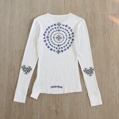 1:1 quality version Blue Horseshoe Ring Script Letter Surrounded Waffle Knit Long Sleeve Tee for girls 2 colors 29426191