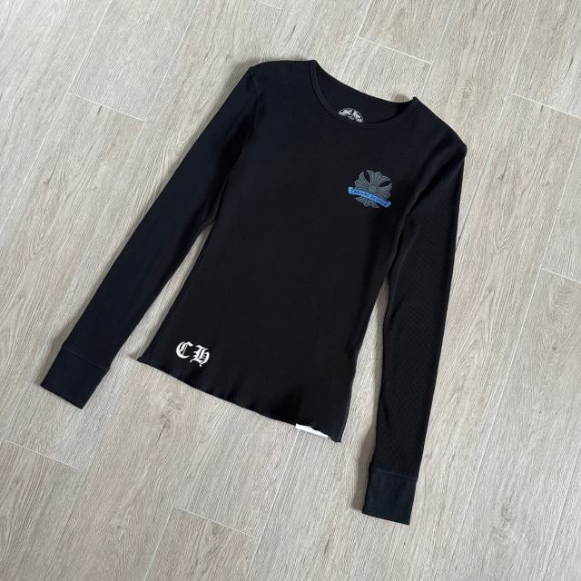 1:1 quality version Blue Horseshoe‑Ring Cross‑Flower‑Print Waffle‑Knit Fitted Long Sleeve Tee for girls 29426214