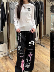 1:1 quality version Cross Cartoon Girl Slogan Print Drawstring Wide Leg Sweat Pants for girls 29456654