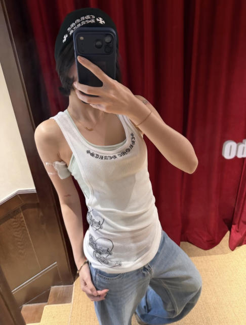 1:1 quality version Heart Vine Pattern White Limited Edition Print Vest Classic Vintage Sleeveless Top For Girls 29380178