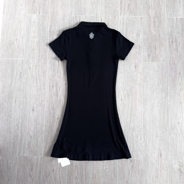 1:1 quality version Y2K Street Cross Gothic Letter Embroidery Ribbed Slim Fit Polo Dress 2 colors 29380249