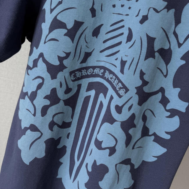 1:1 quality version Vintage Navy Blue Tokyo Vine Dagger Print Crew Neck Slim tee for girls 29392329