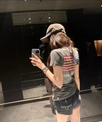 1:1 quality version Horseshoe USA Flag Neck Print Tee 2 colors for girls 29306369