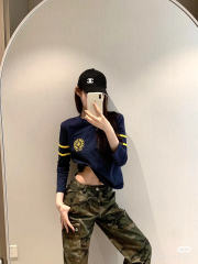 1:1 quality version Number Horseshoe Print Color Block Thin Breathable 3/4 Sleeve Long Sleeve T-Shirt  3 colors for girls 29380260