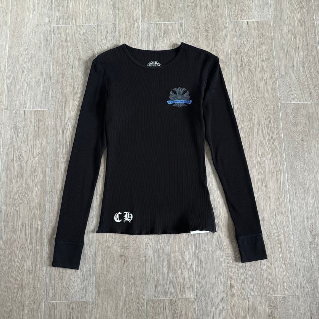 1:1 quality version Blue Horseshoe‑Ring Cross‑Flower‑Print Waffle‑Knit Fitted Long Sleeve Tee for girls 29426214