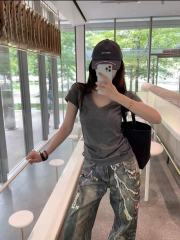 1:1 quality version Horseshoe USA Flag Neck Print Tee 2 colors for girls 29306369