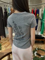 1:1 quality version Sanskrit Sword Print On Back V Neck Tee for girls 29306367