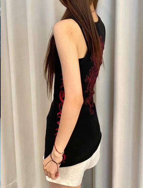 1:1 quality version Classic Vintage Red Cross Sanskrit Print Knit Tank Tops For Girls 29380174