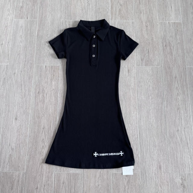 1:1 quality version Y2K Street Cross Gothic Letter Embroidery Ribbed Slim Fit Polo Dress 2 colors 29380249