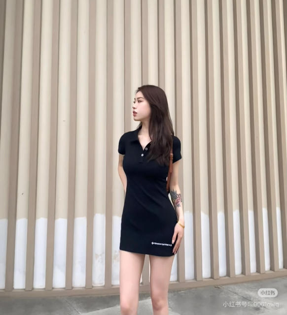 1:1 quality version Y2K Street Cross Gothic Letter Embroidery Ribbed Slim Fit Polo Dress 2 colors 29380249