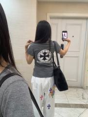 1:1 quality version Round Cross Flower Print On Back V Neck Tee for girls 29306364