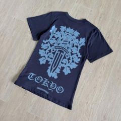 1:1 quality version Vintage Navy Blue Tokyo Vine Dagger Print Crew Neck Slim tee for girls 29392329