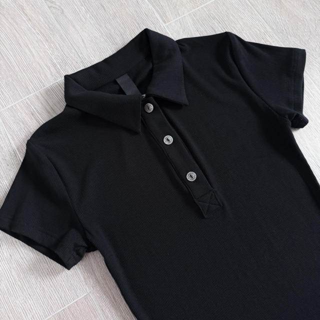 1:1 quality version Y2K Street Cross Gothic Letter Embroidery Ribbed Slim Fit Polo Dress 2 colors 29380249