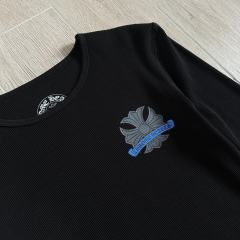1:1 quality version Blue Horseshoe‑Ring Cross‑Flower‑Print Waffle‑Knit Fitted Long Sleeve Tee for girls 29426214