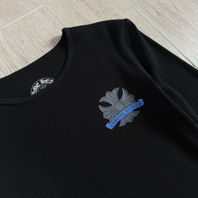 1:1 quality version Blue Horseshoe‑Ring Cross‑Flower‑Print Waffle‑Knit Fitted Long Sleeve Tee for girls 29426214