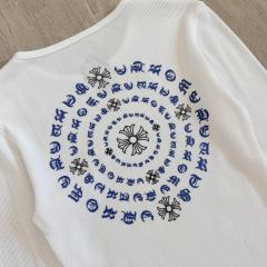1:1 quality version Blue Horseshoe Ring Script Letter Surrounded Waffle Knit Long Sleeve Tee for girls 2 colors 29426191