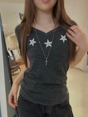 1:1 quality version Pentagram Sanskrit Slogan V Neck Print Tee for girls 29306366