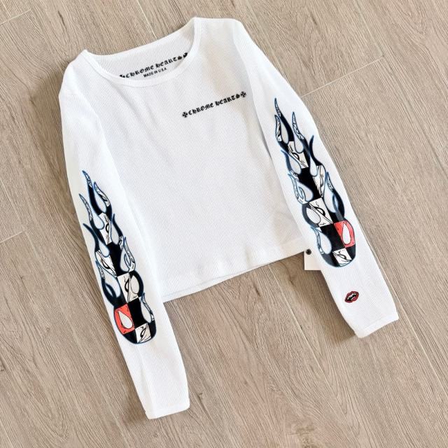 1:1 quality version Matty Boy Collab Sinister Flame Graffiti Print Waffle Knit Cropped Long Sleeve Tee for girls 29426221