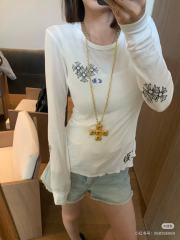 1:1 quality version Blue Horseshoe Ring Script Letter Surrounded Waffle Knit Long Sleeve Tee for girls 2 colors 29426191