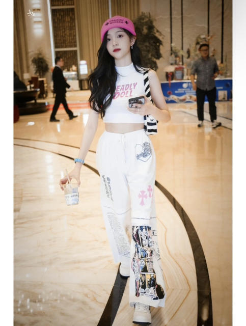 1:1 quality version Comic Figure Spider Web Cross Print Drawstring Wide Leg Sweat Pants for girls 29456663