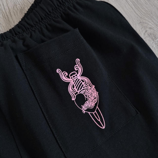 1:1 quality version Cross Cartoon Girl Slogan Print Drawstring Wide Leg Sweat Pants for girls 29456654