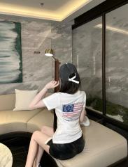 1:1 quality version Horseshoe USA Flag Neck Print Tee 2 colors for girls 29306369