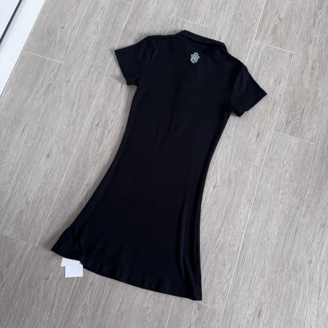 1:1 quality version Y2K Street Cross Gothic Letter Embroidery Ribbed Slim Fit Polo Dress 2 colors 29380249