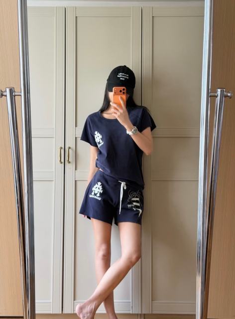 1:1 quality version Sanskrit Cross Graffiti Heart Navy Print Tee & Shorts Set 29334504