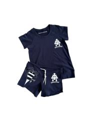 1:1 quality version Sanskrit Cross Graffiti Heart Navy Print Tee & Shorts Set 29334504