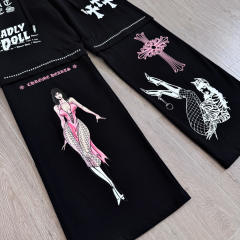 1:1 quality version Cross Cartoon Girl Slogan Print Drawstring Wide Leg Sweat Pants for girls 29456654