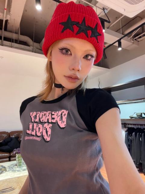1:1 quality version Deadly Doll Raglan Sleeve Girl Group Style Print Tee 5 colors 29306360