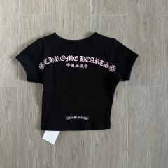 1:1 quality version Chest Scroll Arc Pink Gothic Letter Print Waffle Knit Cropped Tee for girls 29426256