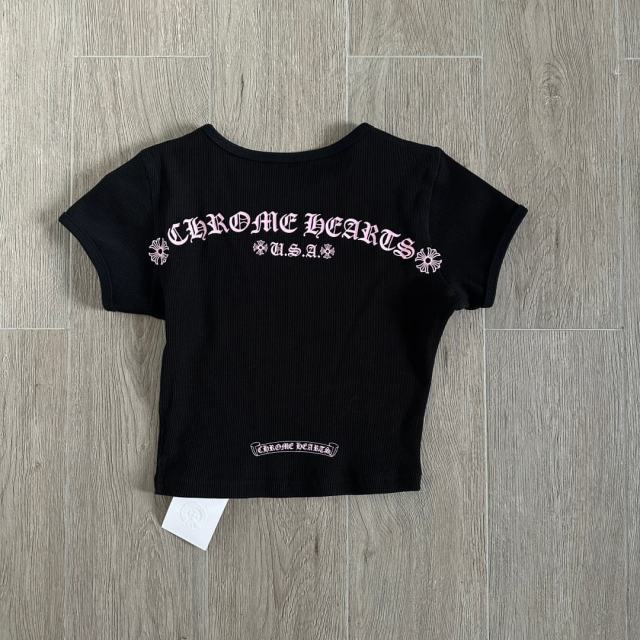 1:1 quality version Chest Scroll Arc Pink Gothic Letter Print Waffle Knit Cropped Tee for girls 29426256