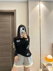 1:1 quality version Blue Horseshoe Ring Script Letter Surrounded Waffle Knit Long Sleeve Tee for girls 2 colors 29426191