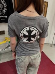 1:1 quality version Round Cross Flower Print On Back V Neck Tee for girls 29306364