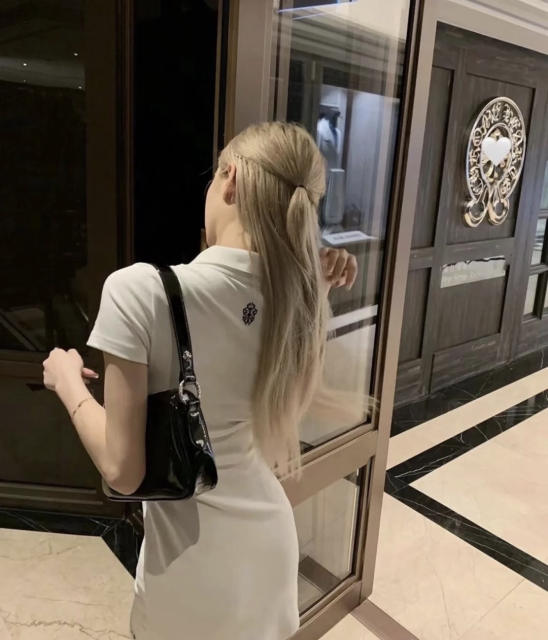 1:1 quality version Y2K Street Cross Gothic Letter Embroidery Ribbed Slim Fit Polo Dress 2 colors 29380249