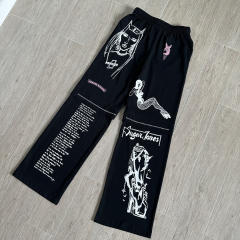 1:1 quality version Cross Cartoon Girl Slogan Print Drawstring Wide Leg Sweat Pants for girls 29456654