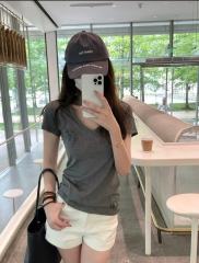 1:1 quality version Horseshoe USA Flag Neck Print Tee 2 colors for girls 29306369