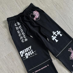 1:1 quality version Cross Cartoon Girl Slogan Print Drawstring Wide Leg Sweat Pants for girls 29456654