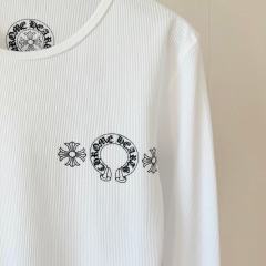 1:1 quality version Horseshoe‑Ring Cross‑Flower‑Slogan‑Prin Waffle Knit Long Sleeve Tee for girls 2 colors 29426217