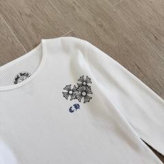 1:1 quality version Blue Horseshoe Ring Script Letter Surrounded Waffle Knit Long Sleeve Tee for girls 2 colors 29426191