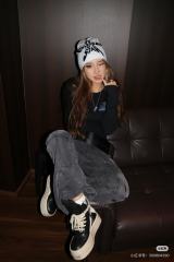 1:1 quality version Blue Horseshoe‑Ring Cross‑Flower‑Print Waffle‑Knit Fitted Long Sleeve Tee for girls 29426214