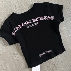 1:1 quality version Chest Scroll Arc Pink Gothic Letter Print Waffle Knit Cropped Tee for girls 29426256