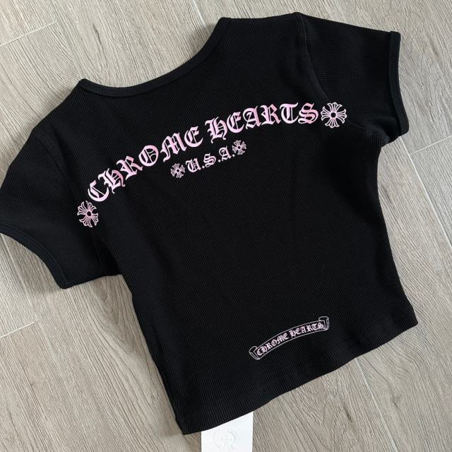 1:1 quality version Chest Scroll Arc Pink Gothic Letter Print Waffle Knit Cropped Tee for girls 29426256