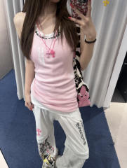 1:1 quality version Comic Figure Spider Web Cross Print Drawstring Wide Leg Sweat Pants for girls 29456663
