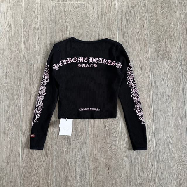 1:1 quality version Pink Gothic Letter Dual Sleeve Floral Print Waffle Knit Cropped Long Sleeve Tee for girls 29426247